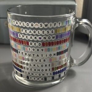 Taylor Swift Clear Glass Mug with Multicolor Album Tile Design